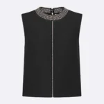 Dior Women Embroidered Top Black Wool and Silk
