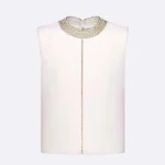Dior Women Embroidered Top White Wool and Silk