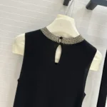Dior Women Embroidered Tunic Black Silk Ribbed Knit