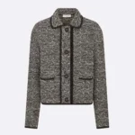 Dior Women Jacket Black Wool-Blend Heathered Textured Knit