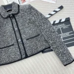 Dior Women Jacket Black Wool-Blend Heathered Textured Knit