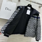 Dior Women Reversible Cropped Puffer Jacket Blue and Ecru Dior Oblique Quilted Technical Taffeta