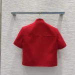 Dior Women Short-Sleeved Jacket Red Virgin Wool and Cotton Bouclé Blend