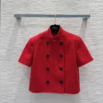 Dior Women Short-Sleeved Jacket Red Virgin Wool and Cotton Bouclé Blend