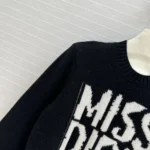 Dior Women Sweater Black Cashmere and Silk Knit with White Miss Dior Graffiti Motif