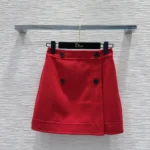 Dior Women Wrap Miniskirt Red Virgin Wool and Cotton Bouclé Blend