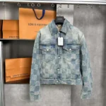 Louis Vuitton Dam Damier Washed Denim Jacket-Blå 1AFHUC