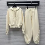 Louis Vuitton Women Monogram Accent Knit Hoodie-Milky White 1AGCHQ