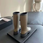 Stivali da pioggia Chanel da donna CC Monogram Bicolor Marrone Nero