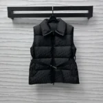 DiorAlps Bältad Pufferväst Svart Quilted Teknisk Taft Jacquard