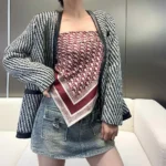 Dior Unisex Oblique Diortwin 90 Square Scarf Rose Des Vents och Grå Sidentwill