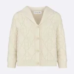 Dior Dam Cannage Kofta Ecru Blandad Ull och Kashmir Texturerad Stickning