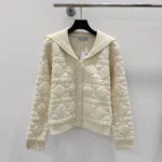 Dior Dam Cannage Kofta Ecru Blandad Ull och Kashmir Texturerad Stickning