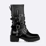 Dior Damen D-Fight Ankle Boot Schwarzes Kalbsleder und Stretchmaterial in Lederoptik
