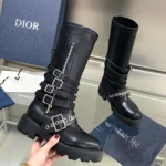 Dior Damen D-Fight Ankle Boot Schwarzes Kalbsleder und Stretchmaterial in Lederoptik