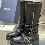 Dior Damen D-Fight Ankle Boot Schwarzes Kalbsleder und Stretchmaterial in Lederoptik
