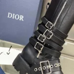 Dior Damen D-Fight Ankle Boot Schwarzes Kalbsleder und Stretchmaterial in Lederoptik