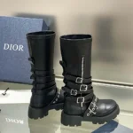 Dior Damen D-Fight Ankle Boot Schwarzes Kalbsleder und Stretchmaterial in Lederoptik