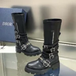 Dior Damen D-Fight Ankle Boot Schwarzes Kalbsleder und Stretchmaterial in Lederoptik