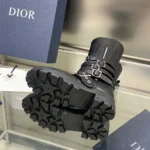 Dior Damen D-Fight Ankle Boot Schwarzes Kalbsleder und Stretchmaterial in Lederoptik