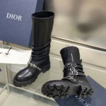 Dior Damen D-Fight Ankle Boot Schwarzes Kalbsleder und Stretchmaterial in Lederoptik