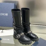 Dior Damen D-Fight Ankle Boot Schwarzes Kalbsleder und Stretchmaterial in Lederoptik