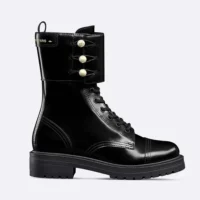 Dior Women D-Strike Ankle Boot Black Matte Calfskin and White Resin Pearls (1)