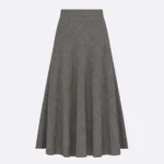 Dior Women Flared Mid-Length Skirt Gray Virgin Wool Tweed