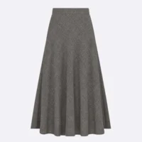 Dior Women Flared Mid-Length Skirt Gray Virgin Wool Tweed