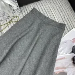 Dior Women Flared Mid-Length Skirt Gray Virgin Wool Tweed