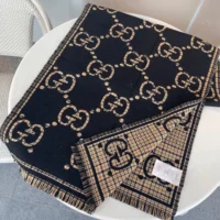Gucci Unisex Check GG Wool Scarf-Black 6600254G3861066 (1)