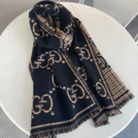 Gucci Unisex Check GG Wool Scarf-Black 6600254G3861066 (1)