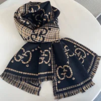 Gucci Unisex Check GG Wool Scarf-Black 6600254G3861066 (1)