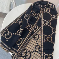 Gucci Unisex Check GG Wool Scarf-Black 6600254G3861066 (1)