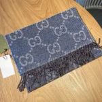 Gucci Unisex GG Jacquard Knit Scarf with Tassels-Navy 6766103G2004165