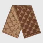 Gucci Unisex GG Wool Scarf-Brown 6600254G3862579