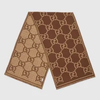 Gucci Unisex GG Wool Scarf-Brown 6600254G3862579 (1)