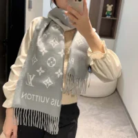 Louis Vuitton Unisex All About Monogram Scarf-Light Grey M79226 (1)
