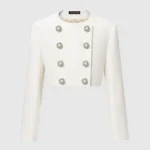 Louis Vuitton Women Cropped Jewel Button Mikado Jacket-White 1AGAXF