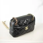 Chanel Women Mini Camera Case Shiny Lambskin Gold Tone Metal