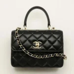 Chanel Damen Mini Flap Bag mit Tragegriff oben aus Lammleder - Schwarz