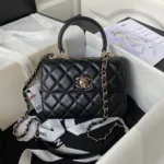Chanel Damen Mini Flap Bag mit Tragegriff oben aus Lammleder - Schwarz