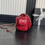 Chanel Women Small Camera Case Shiny Crumpled Lambskin Gold Tone Metal-Burgundy