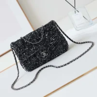 Chanel Women Small Flap Bag Sequins Silver Tone Metal (1)