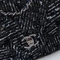 Chanel Women Small Flap Bag Sequins Silver Tone Metal (1)