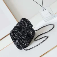 Chanel Women Small Flap Bag Sequins Silver Tone Metal (1)
