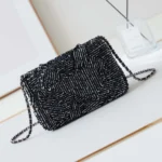 Chanel Women Small Flap Bag Sequins Silver Tone Metal