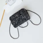 Chanel Women Small Flap Bag Sequins Silver Tone Metal