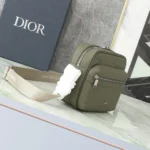 Dior Men Rider 2.0 Zipped Messenger Bag Khaki Dior Gravity Leather and Khaki Grained Calfskin