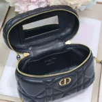 Dior Women Caro Mini Vanity Case Black Macrocannage Lambskin